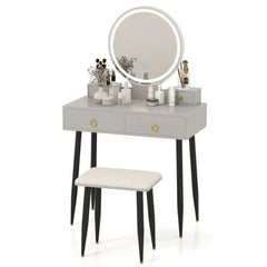 Vanity Table Set with Mirror - Gray - Oasis Home Essentials