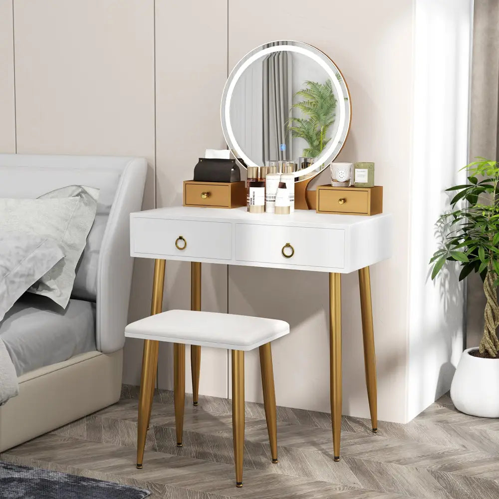 Vanity Table Set with Mirror-White - White - Makeup Vanities