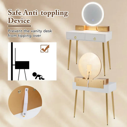 Vanity Table Set with Mirror-White - White - Makeup Vanities