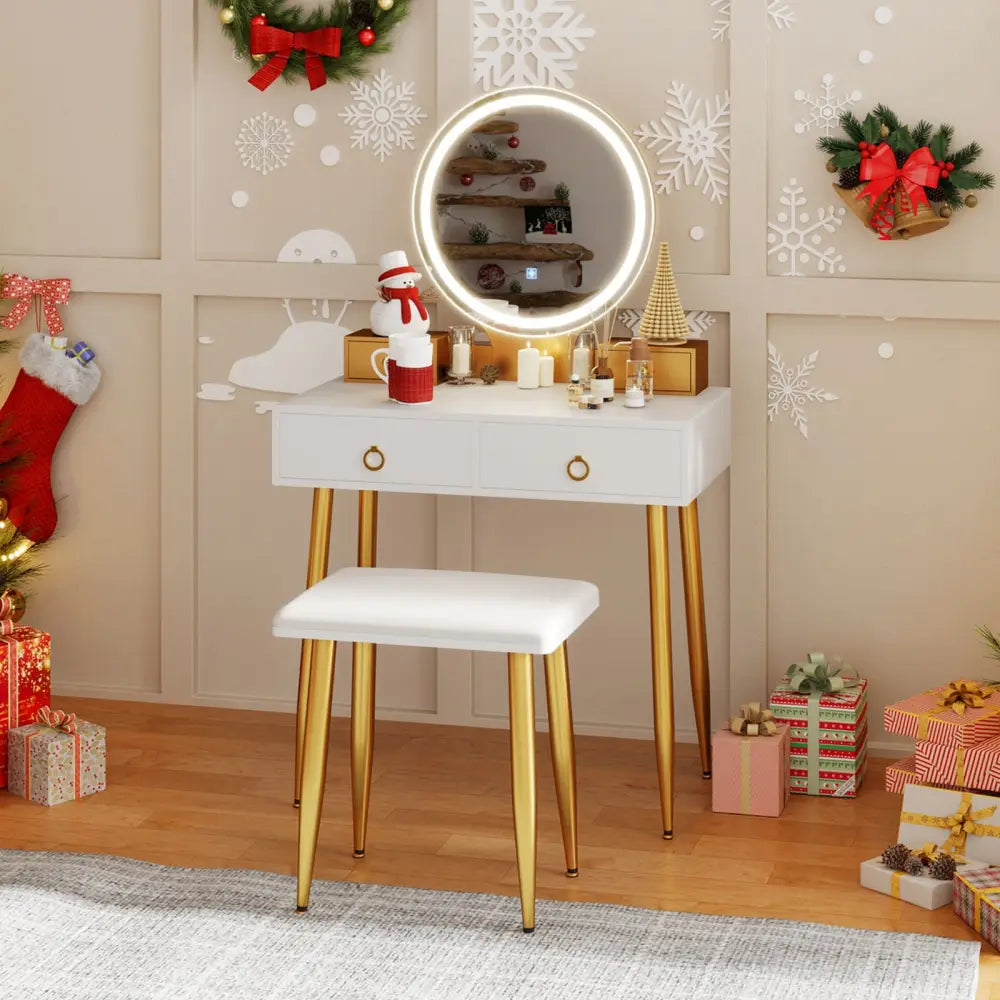 Vanity Table Set with Mirror-White - White - Makeup Vanities