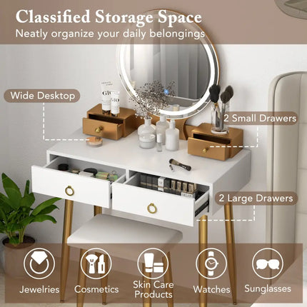 Vanity Table Set with Mirror-White - White - Makeup Vanities