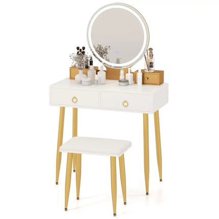 Vanity Table Set with Mirror-White - White - Makeup Vanities