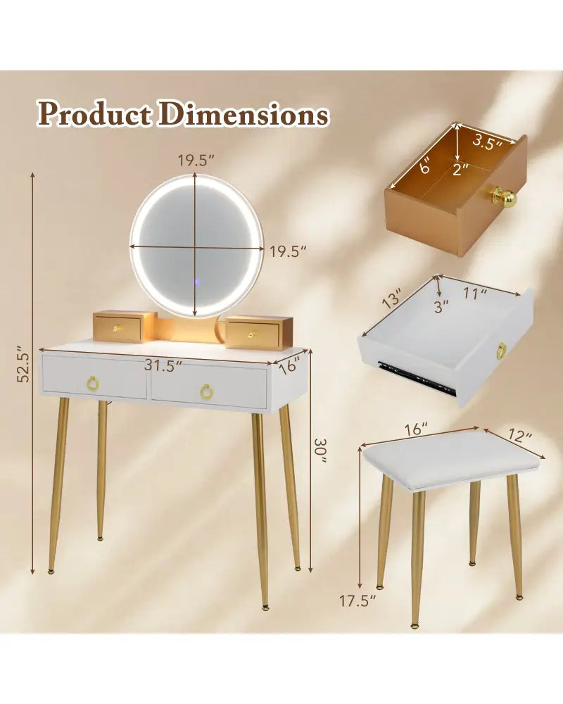 Vanity Table Set with Mirror-White - White - Makeup Vanities