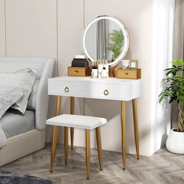 Vanity Table Set with Mirror-White - White - Makeup Vanities