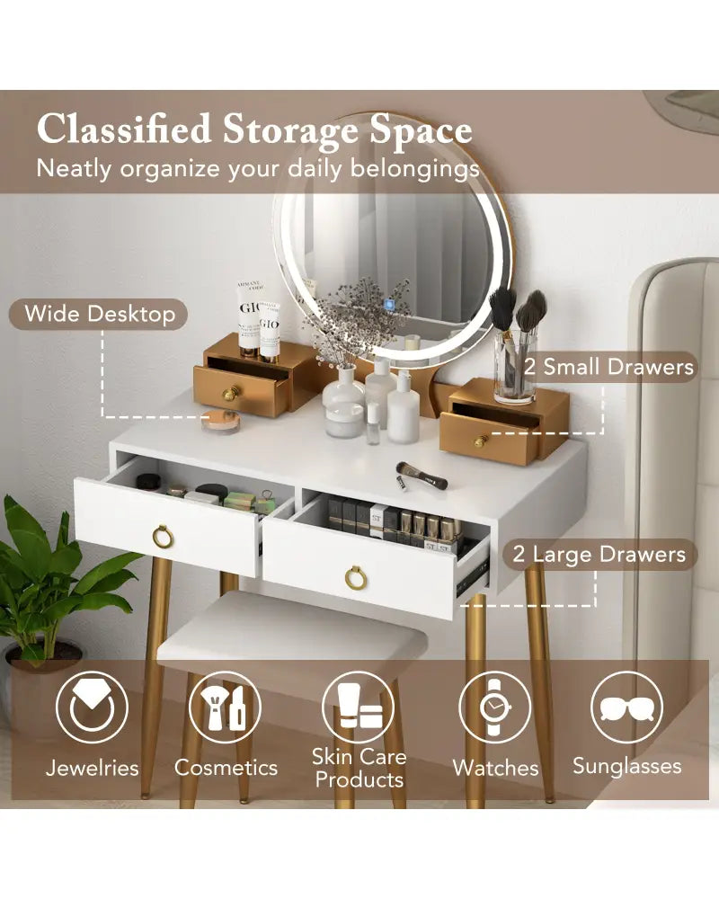 Vanity Table Set with Mirror-White - White - Makeup Vanities