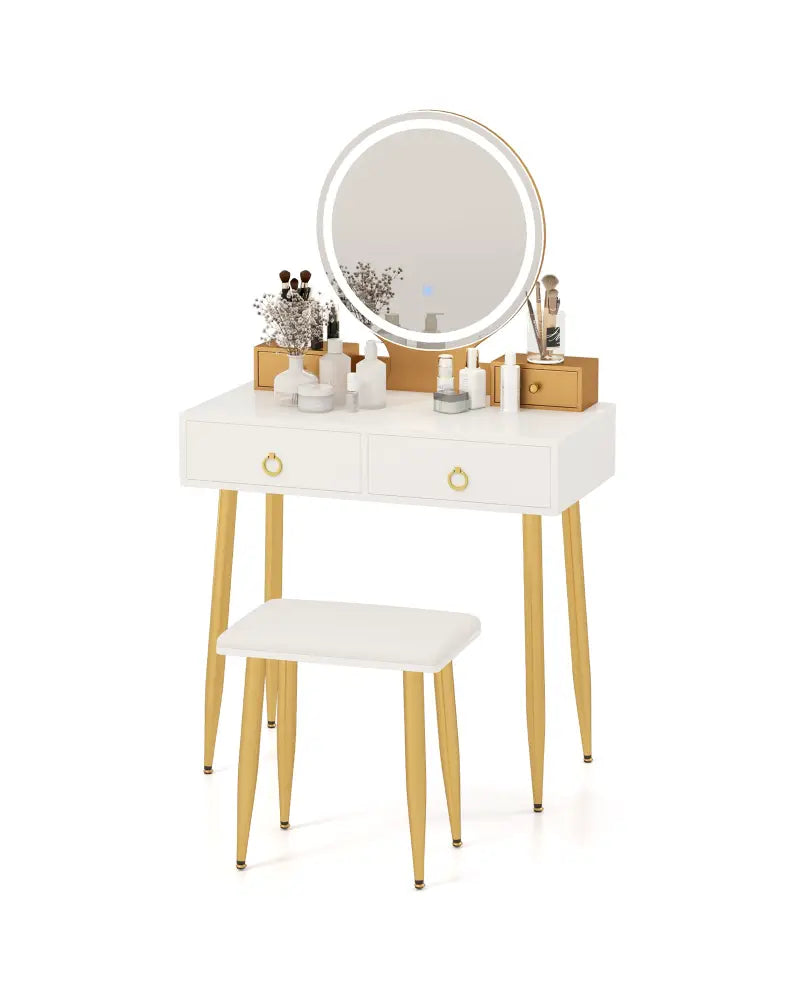 Vanity Table Set with Mirror-White - White - Makeup Vanities