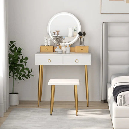 Vanity Table Set with Mirror-White - White - Makeup Vanities