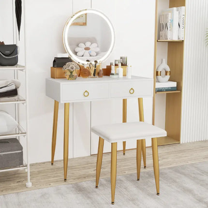 Vanity Table Set with Mirror-White - White - Makeup Vanities