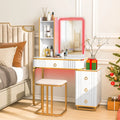 Vanity Table Set with RGB LED Lights and Wireless Charging Station-White - White - Makeup Vanities