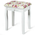 Vanity Wood Dressing Stool Padded Piano Seat with Rose Cushion - White - Makeup Vanities