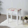 Vanity Wood Dressing Stool Padded Piano Seat with Rose Cushion - White - Makeup Vanities