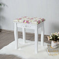 Vanity Wood Dressing Stool Padded Piano Seat with Rose Cushion - White - Makeup Vanities