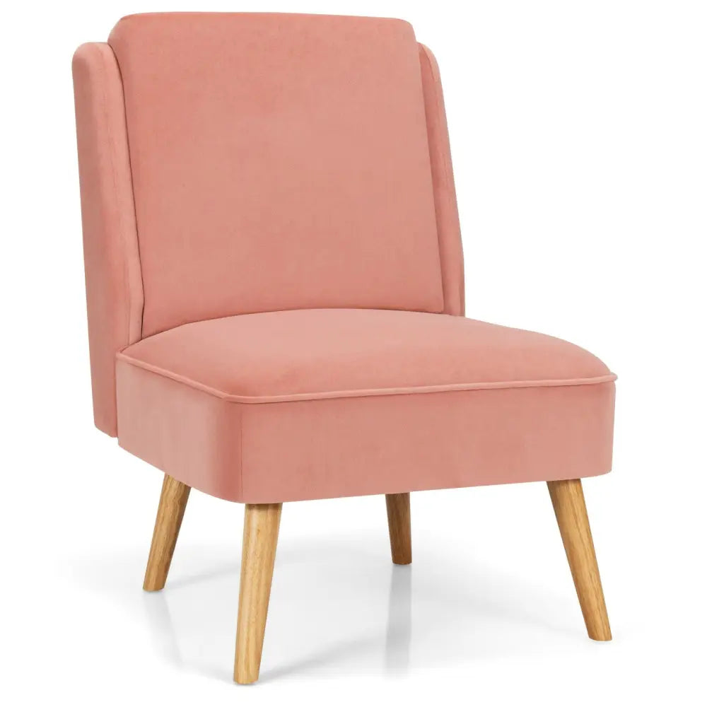 Velvet Accent Armless Side Chair with Rubber Wood Legs for Bedroom-Pink - Pink - Accent Chairs