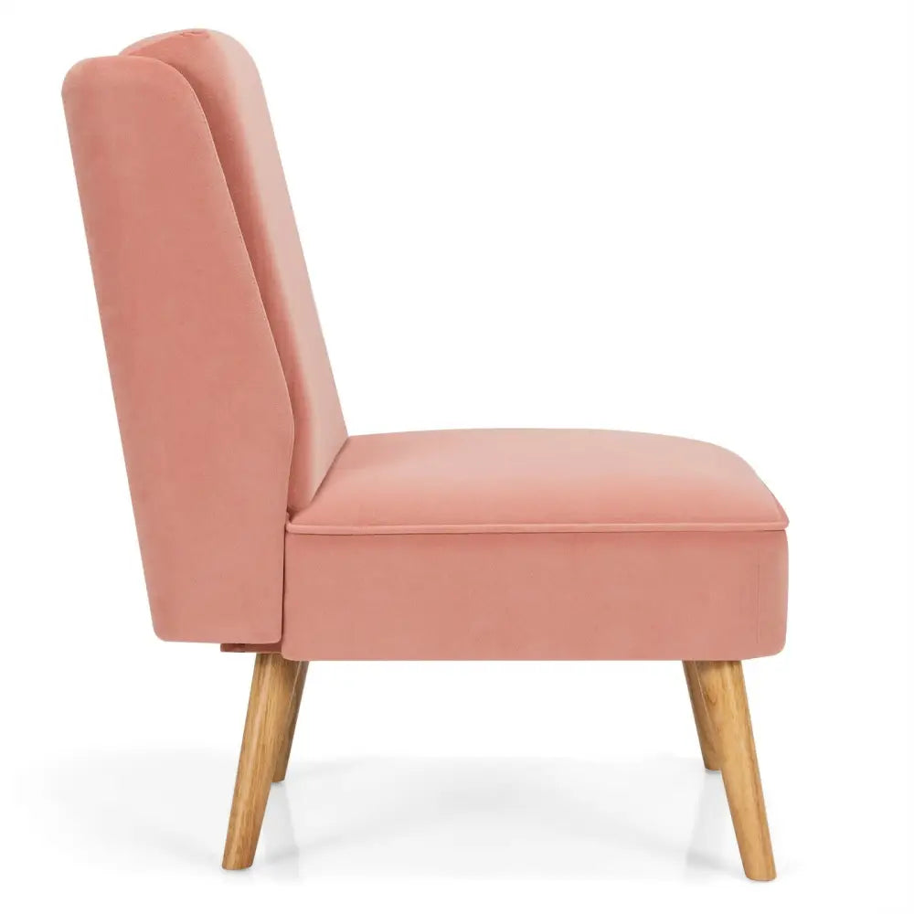 Velvet Accent Armless Side Chair with Rubber Wood Legs for Bedroom-Pink - Pink - Accent Chairs