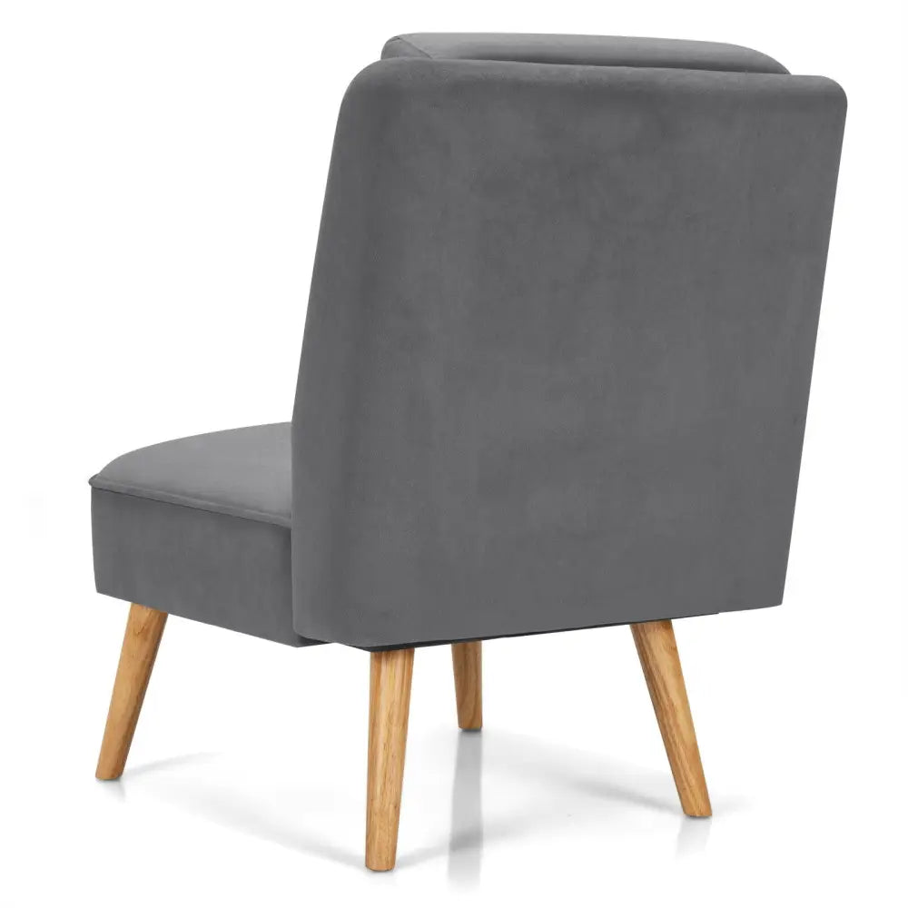 Velvet Accent Armless Side Chair with Rubber Wood Legs for Bedroom-Gray - Gray - Accent Chairs