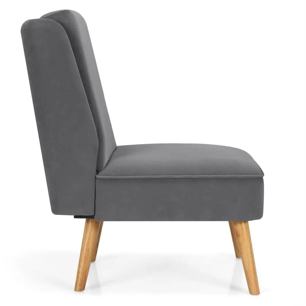 Velvet Accent Armless Side Chair with Rubber Wood Legs for Bedroom-Gray - Gray - Accent Chairs
