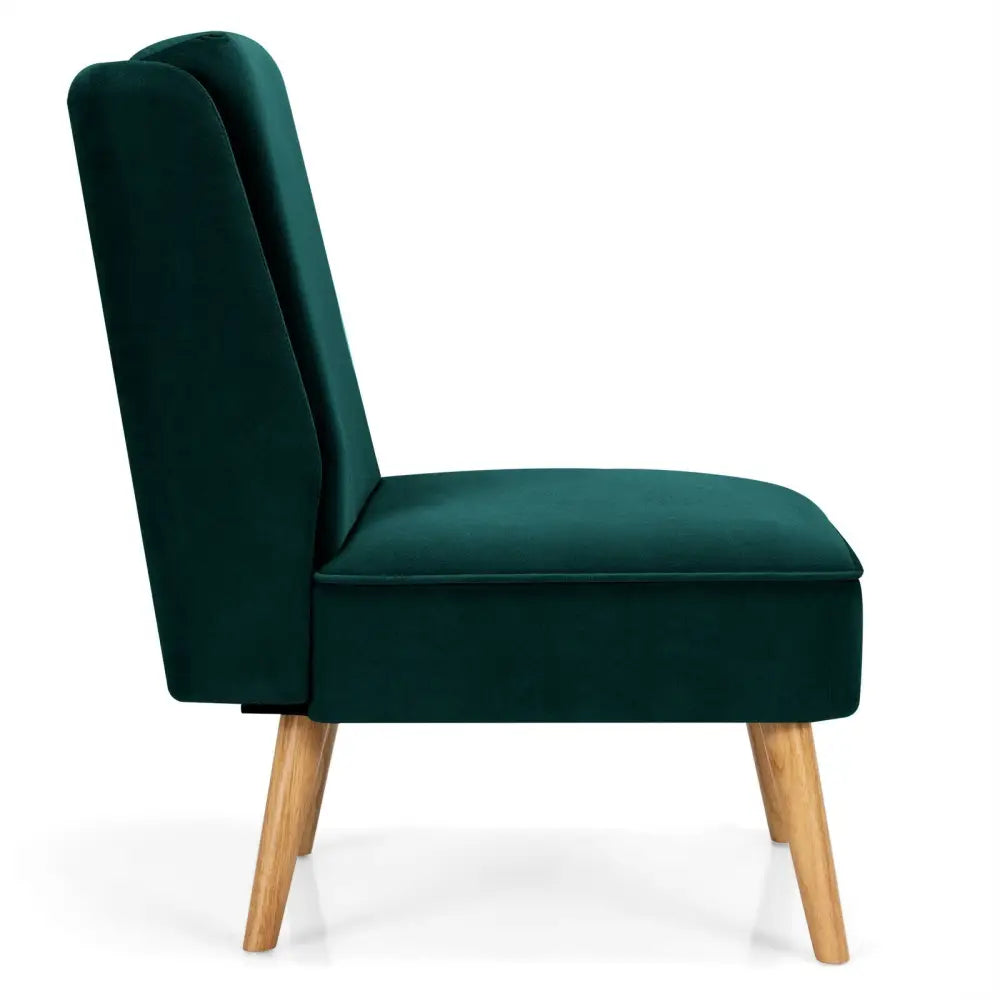 Velvet Accent Armless Side Chair with Rubber Wood Legs for Bedroom-Green - Green - Accent Chairs
