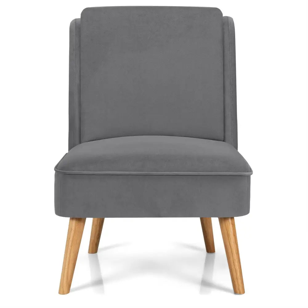 Velvet Accent Armless Side Chair with Rubber Wood Legs for Bedroom-Gray - Gray - Accent Chairs