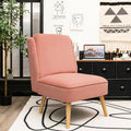 Velvet Accent Armless Side Chair with Rubber Wood Legs for Bedroom-Pink - Pink - Accent Chairs