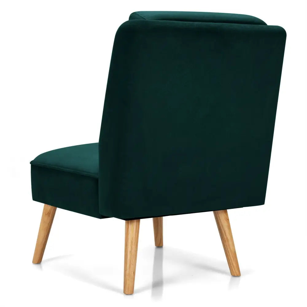 Velvet Accent Armless Side Chair with Rubber Wood Legs for Bedroom-Green - Green - Accent Chairs