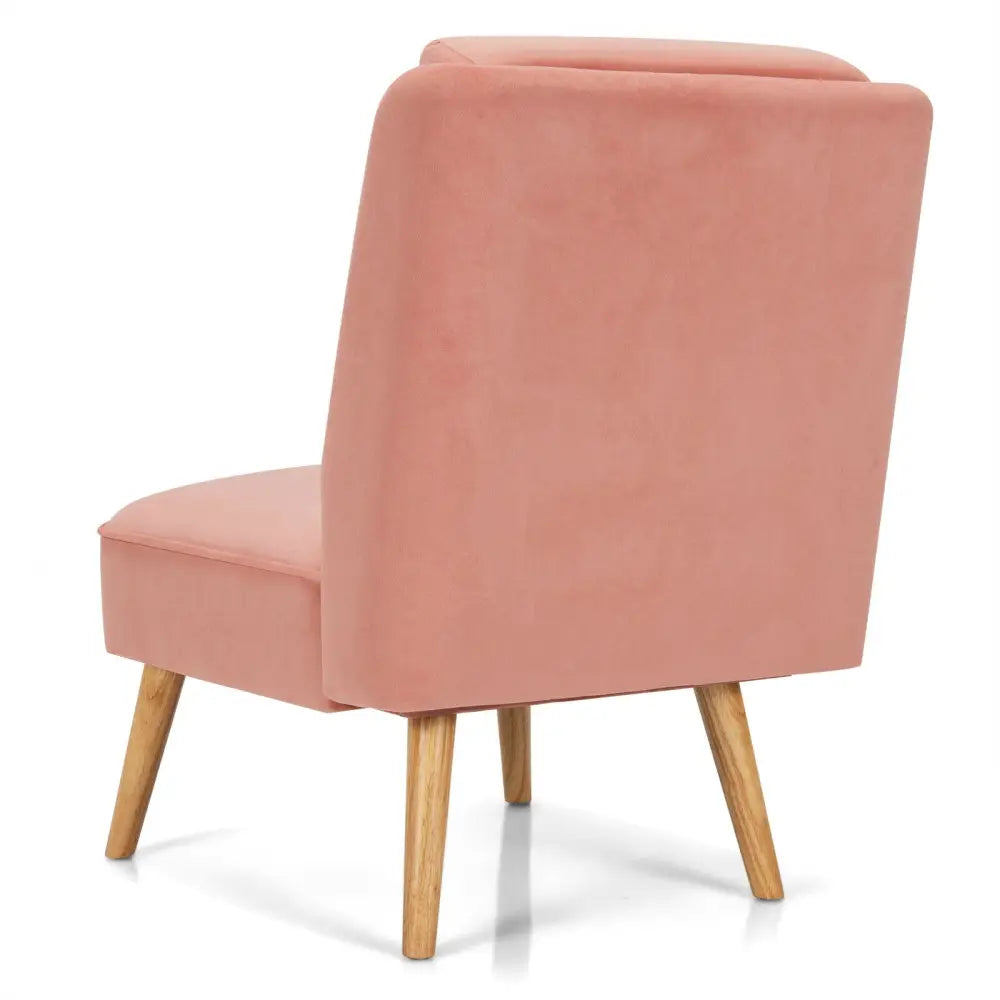 Velvet Accent Armless Side Chair with Rubber Wood Legs for Bedroom-Pink - Pink - Accent Chairs