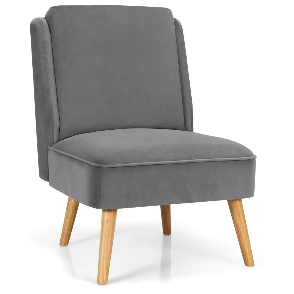 Velvet Accent Armless Side Chair with Rubber Wood Legs for Bedroom-Gray - Gray - Accent Chairs