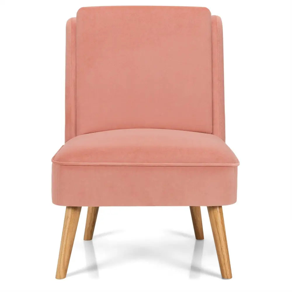 Velvet Accent Armless Side Chair with Rubber Wood Legs for Bedroom-Pink - Pink - Accent Chairs