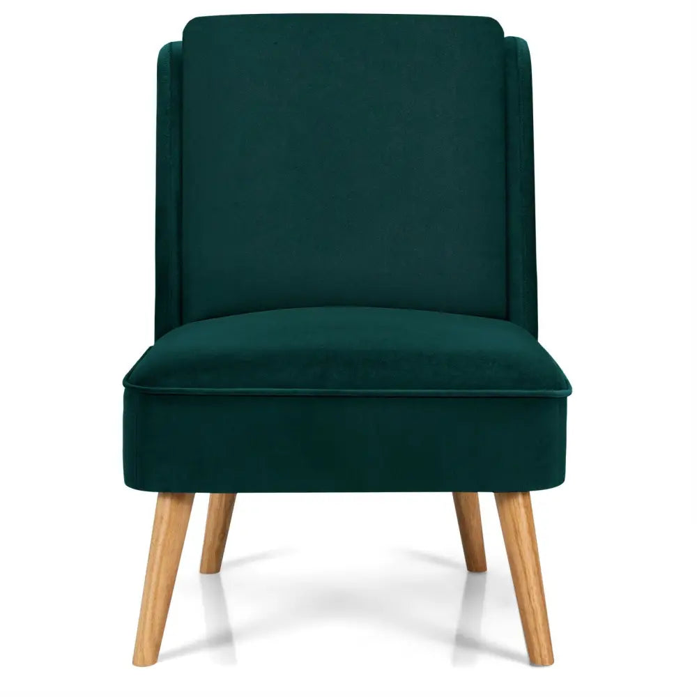 Velvet Accent Armless Side Chair with Rubber Wood Legs for Bedroom-Green - Green - Accent Chairs