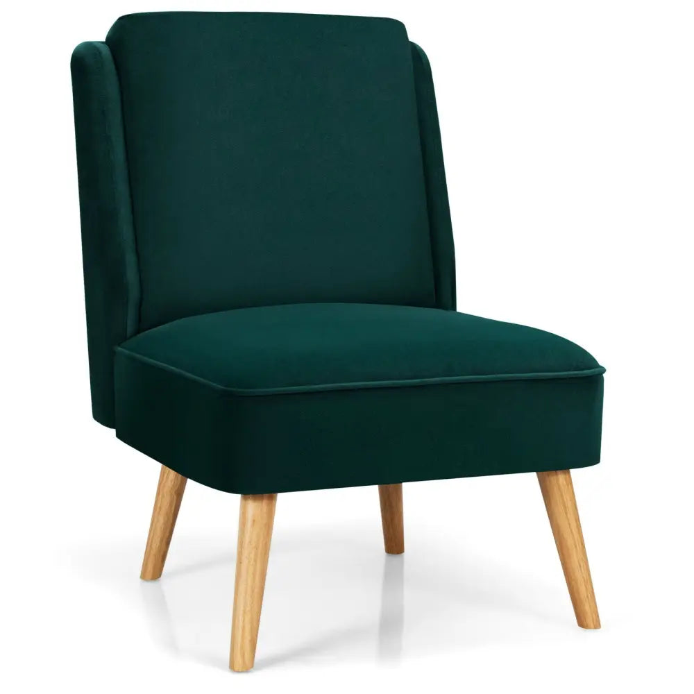 Velvet Accent Armless Side Chair with Rubber Wood Legs for Bedroom-Green - Green - Accent Chairs