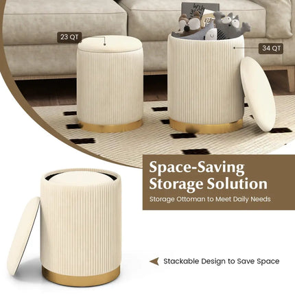Velvet/Linen Fabric Storage Ottoman Set of 2-Golden - Golden - Ottomans