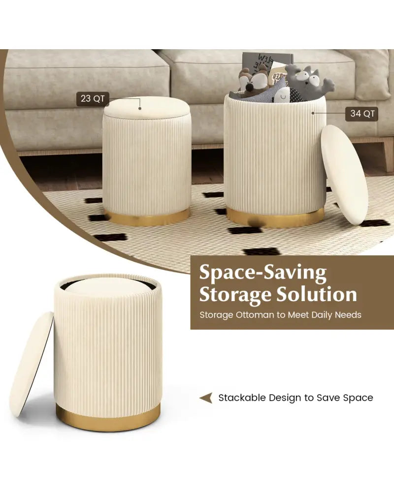 Velvet/Linen Fabric Storage Ottoman Set of 2-Golden - Golden - Ottomans
