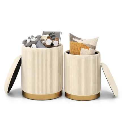 Velvet/Linen Fabric Storage Ottoman Set of 2-Golden - Golden - Ottomans