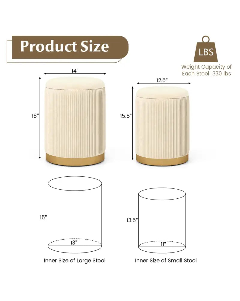 Velvet/Linen Fabric Storage Ottoman Set of 2-Golden - Golden - Ottomans
