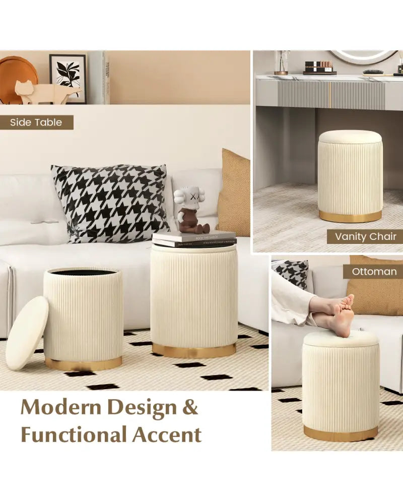 Velvet/Linen Fabric Storage Ottoman Set of 2-Golden - Golden - Ottomans