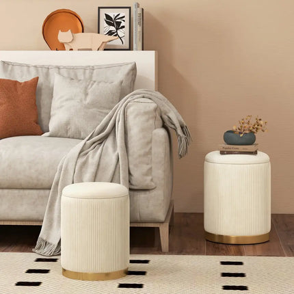 Velvet/Linen Fabric Storage Ottoman Set of 2-Golden - Golden - Ottomans