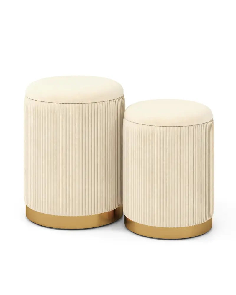 Velvet/Linen Fabric Storage Ottoman Set of 2-Golden - Golden - Ottomans