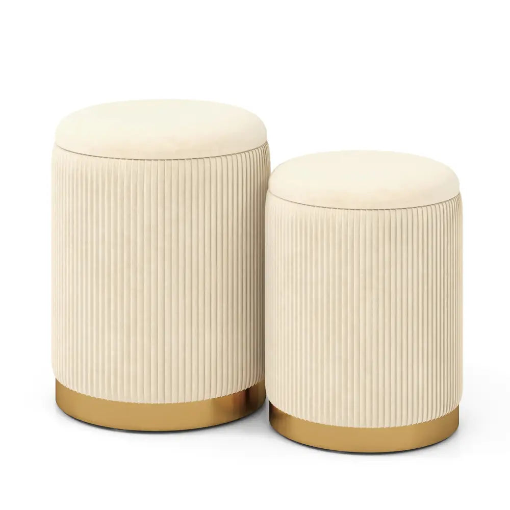 Velvet/Linen Fabric Storage Ottoman Set of 2-Golden - Golden - Ottomans