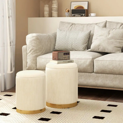 Velvet/Linen Fabric Storage Ottoman Set of 2-Golden - Golden - Ottomans