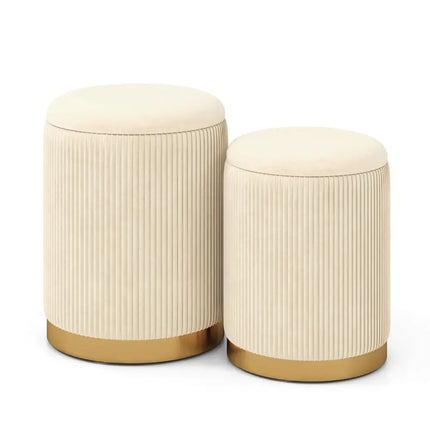 Velvet/Linen Fabric Storage Ottoman Set of 2-Golden - Golden - Ottomans