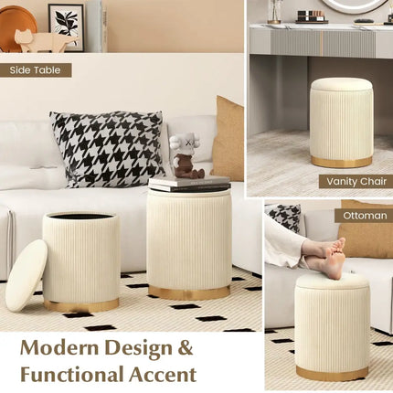 Velvet/Linen Fabric Storage Ottoman Set of 2-Golden - Golden - Ottomans