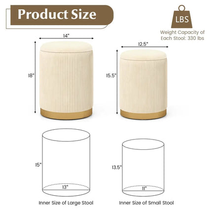 Velvet/Linen Fabric Storage Ottoman Set of 2-Golden - Golden - Ottomans