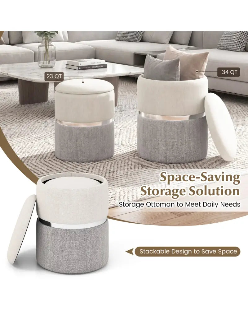 Velvet/Linen Fabric Storage Ottoman Set of 2-Gray - Gray - Ottomans