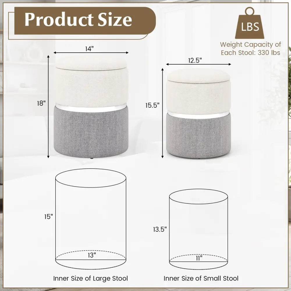Velvet/Linen Fabric Storage Ottoman Set of 2-Gray - Gray - Ottomans