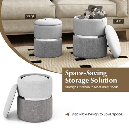 Velvet/Linen Fabric Storage Ottoman Set of 2-Gray - Gray - Ottomans