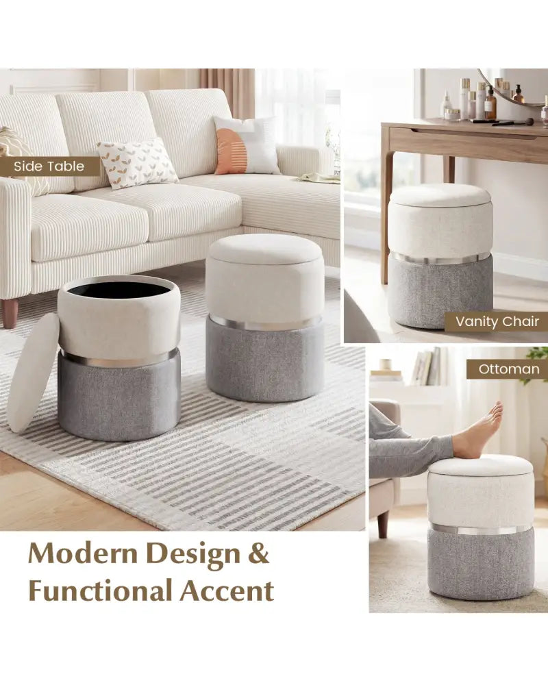 Velvet/Linen Fabric Storage Ottoman Set of 2-Gray - Gray - Ottomans