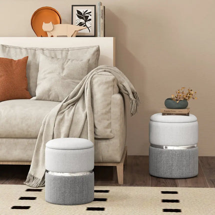 Velvet/Linen Fabric Storage Ottoman Set of 2-Gray - Gray - Ottomans