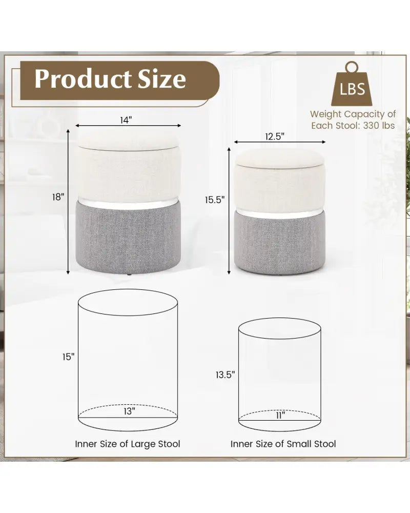 Velvet/Linen Fabric Storage Ottoman Set of 2-Gray - Gray - Ottomans
