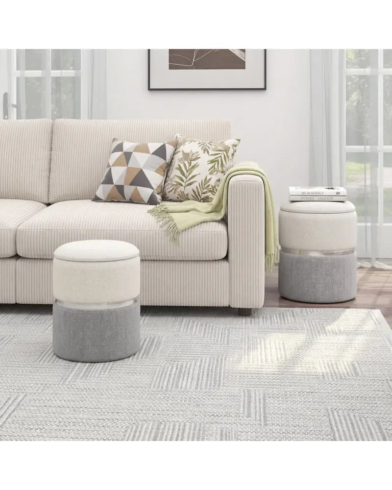 Velvet/Linen Fabric Storage Ottoman Set of 2-Gray - Gray - Ottomans