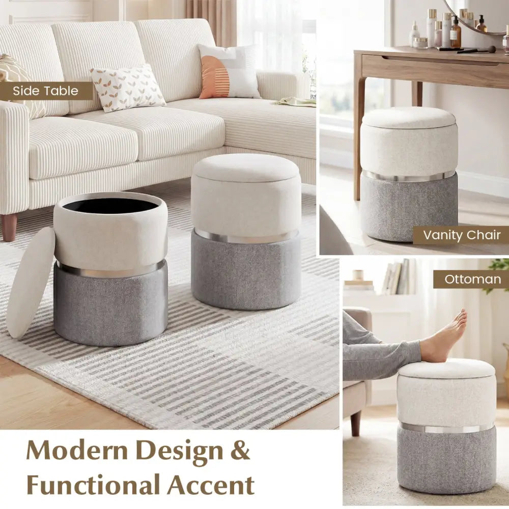 Velvet/Linen Fabric Storage Ottoman Set of 2-Gray - Gray - Ottomans