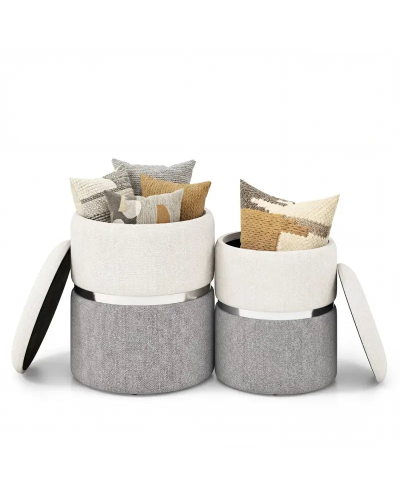 Velvet/Linen Fabric Storage Ottoman Set of 2-Gray - Gray - Ottomans